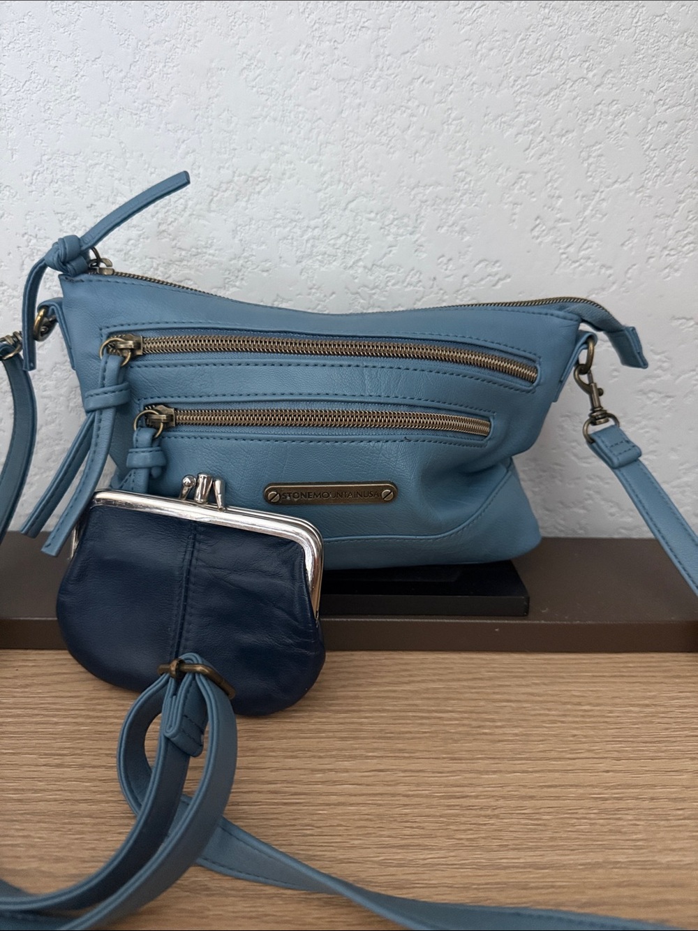 Stone Mountain Light Blue Crossbody bag with Navy Coin Pouch